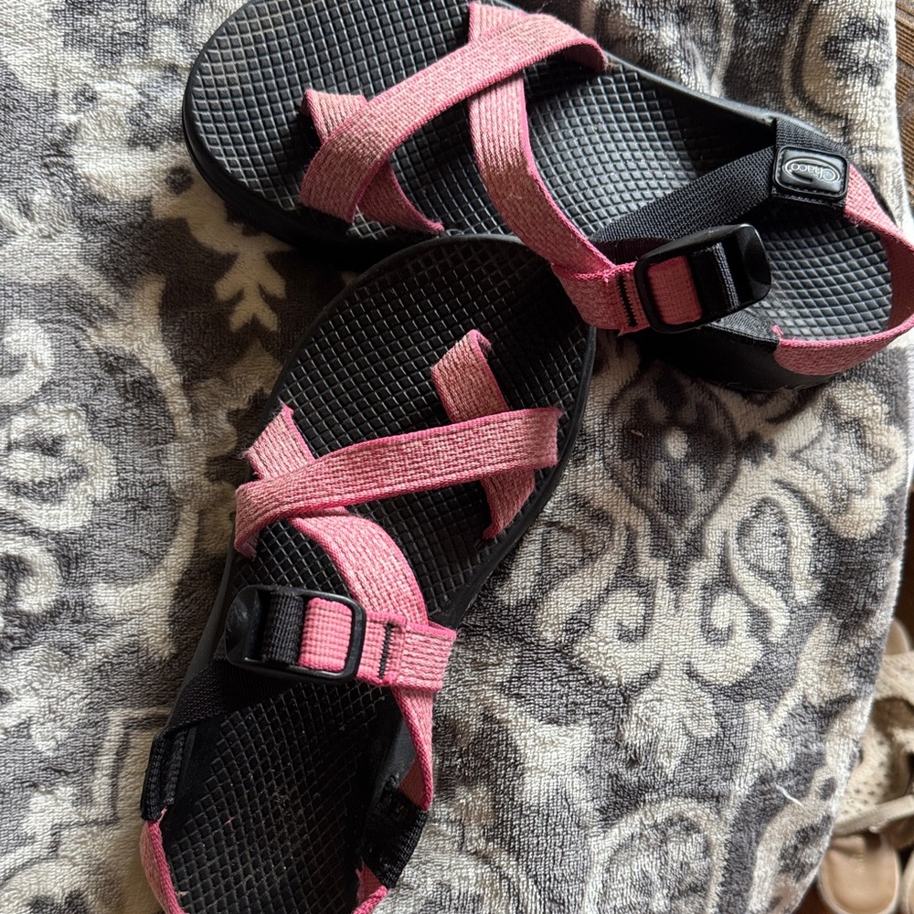Pink and Black Strappy Sandals
